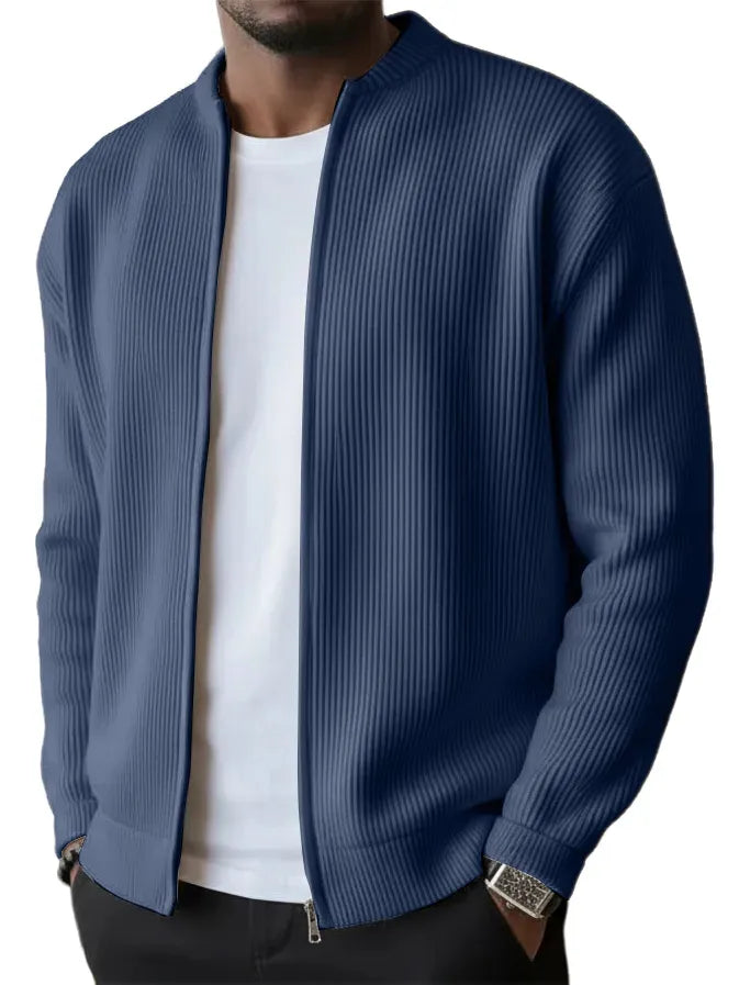 Gilet cardigan boutonné en maille gaufrée côtelée à col montant pour homme