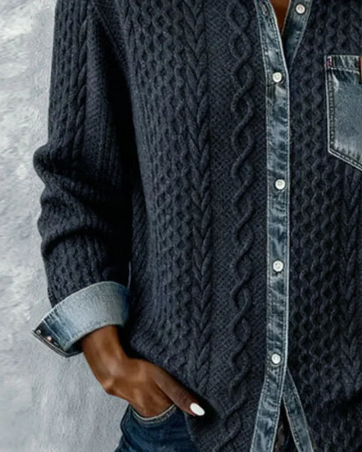 Chemise à boutons en denim à torsades pour femme