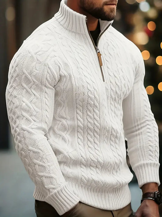 Pull homme en maille à col montant zippé