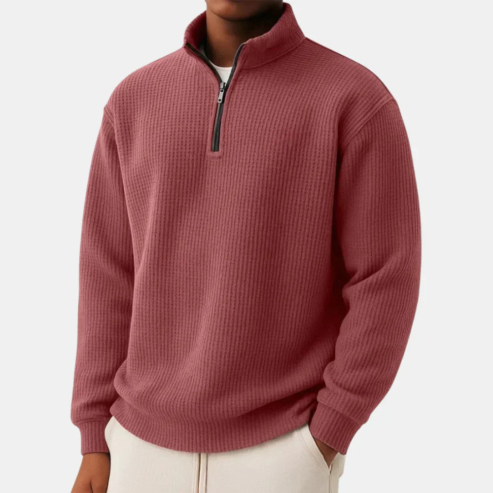 Pull en maille côtelée à demi-zip pour homme