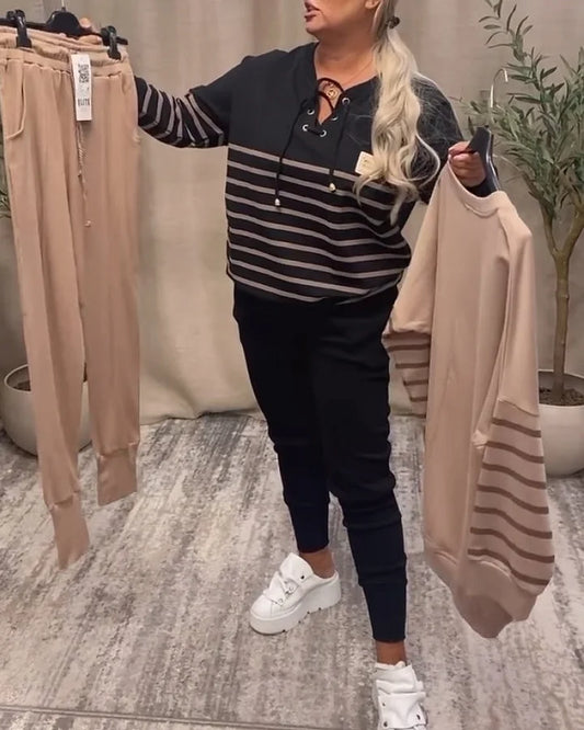 Striped ComfortFit Ensemble Loungewear Deux Pièces