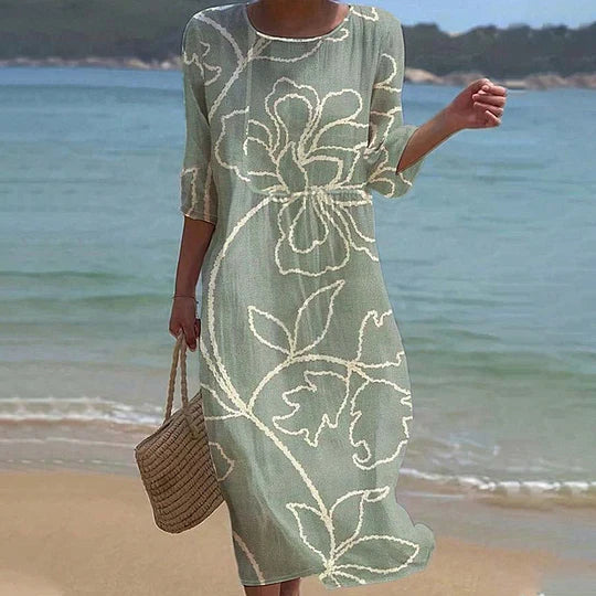 Robe ample mi-longue à imprimé côtier pour femme