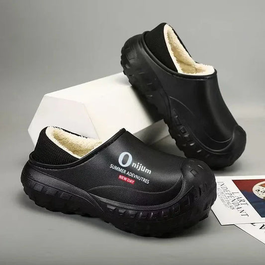 Pantoufles d'hiver imperméables en peluche pour hommes, doublées en polaire, pour l'intérieur et l'extérieur