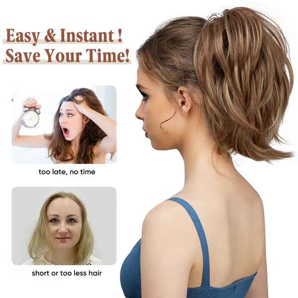 Postiche queue de cheval chignon haut avec pince à griffes synthétiques