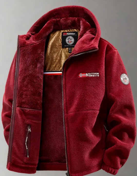 Veste d'extérieur pour homme, doublée en polaire thermique et à col montant