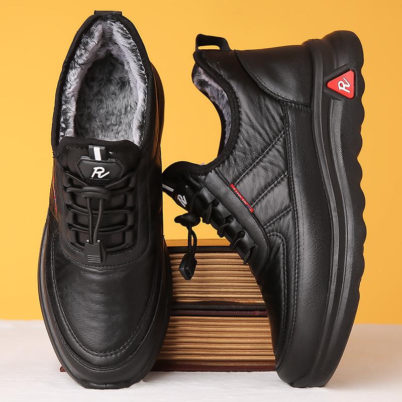 Chaussures d’hiver en cuir imperméables doublées polaire antidérapantes pour homme