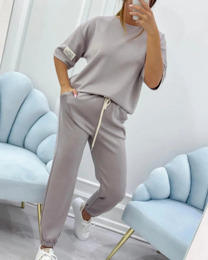 Ensemble Femme Décontracté Haut en Coton Lin et Pantalon Cheville