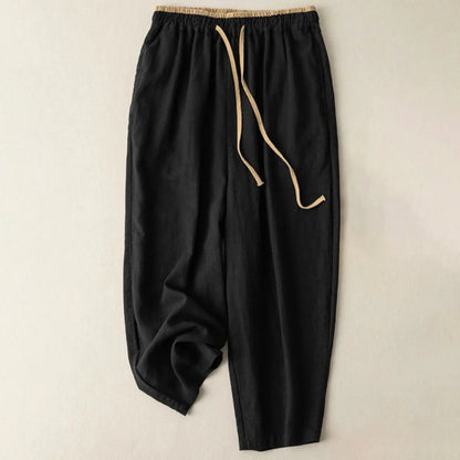 Pantalon sarouel en coton et lin à cordon de serrage avec poches pour femme