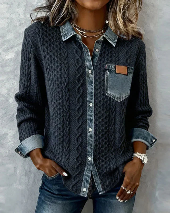 Chemise à boutons en denim à torsades pour femme