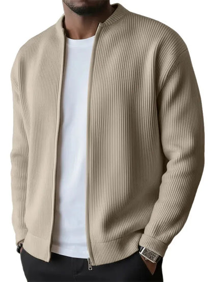 Gilet cardigan boutonné en maille gaufrée côtelée à col montant pour homme