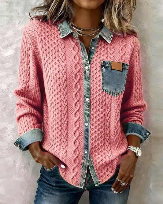 Chemise à boutons en denim à torsades pour femme