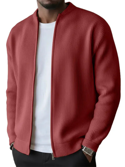 Gilet cardigan boutonné en maille gaufrée côtelée à col montant pour homme