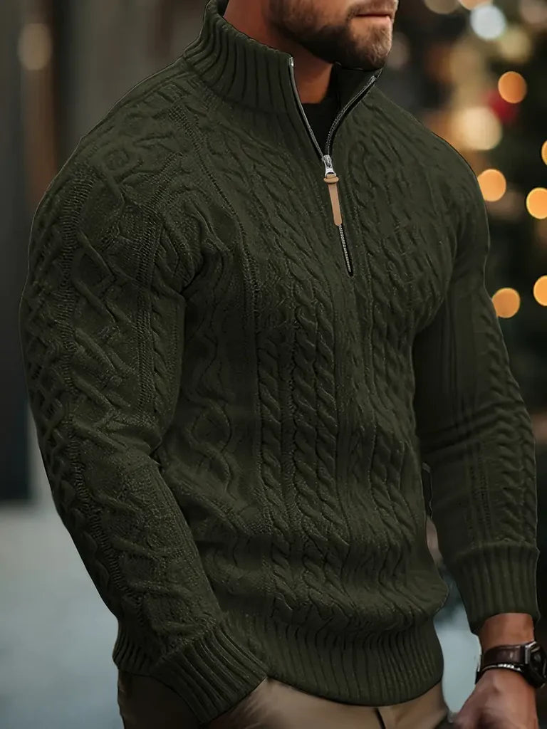 Pull homme en maille à col montant zippé
