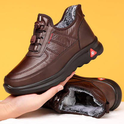 Chaussures d’hiver en cuir imperméables doublées polaire antidérapantes pour homme