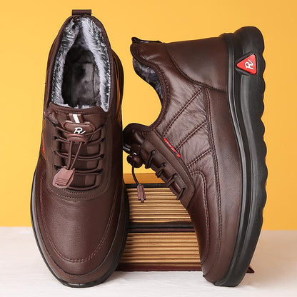 Chaussures d’hiver en cuir imperméables doublées polaire antidérapantes pour homme