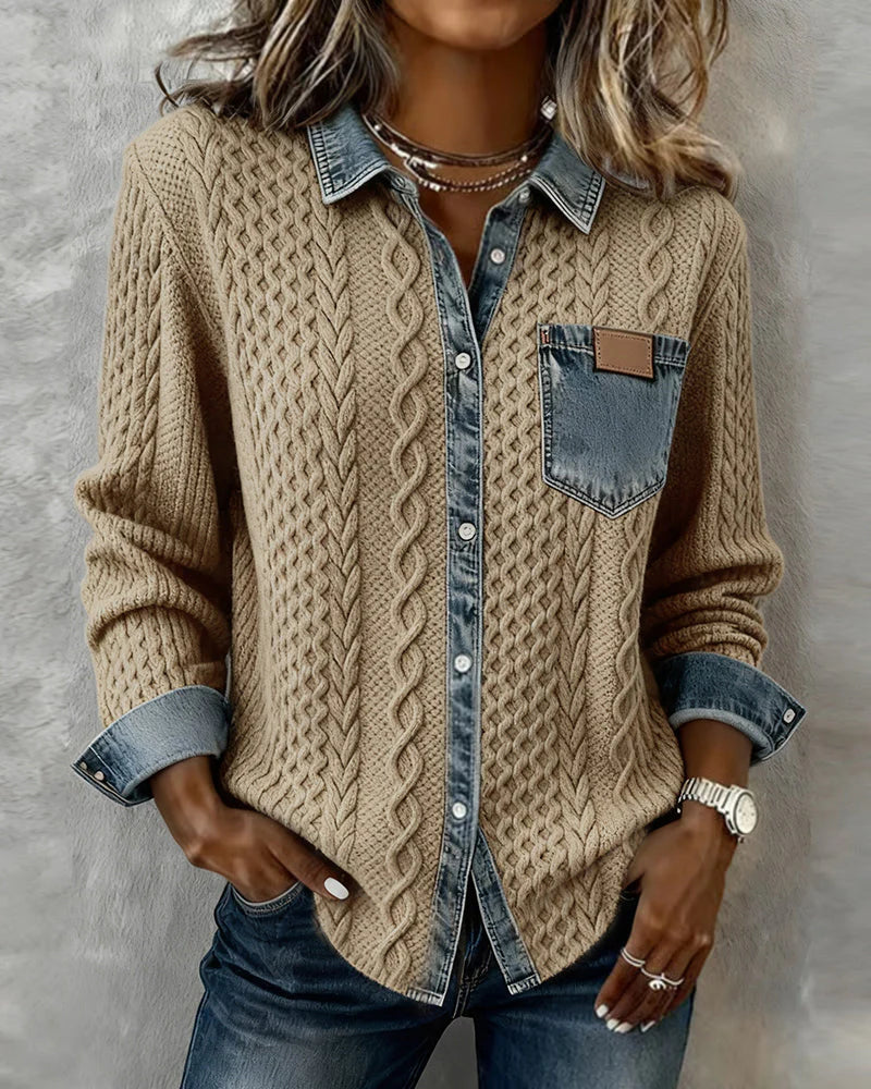 Chemise à boutons en denim à torsades pour femme