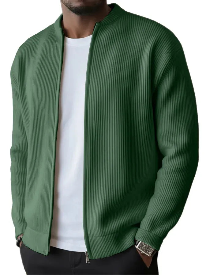 Gilet cardigan boutonné en maille gaufrée côtelée à col montant pour homme