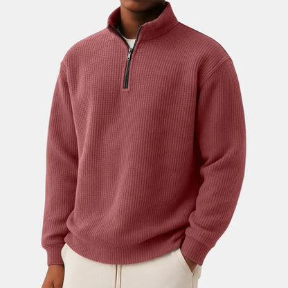 Pull en maille côtelée à demi-zip pour homme