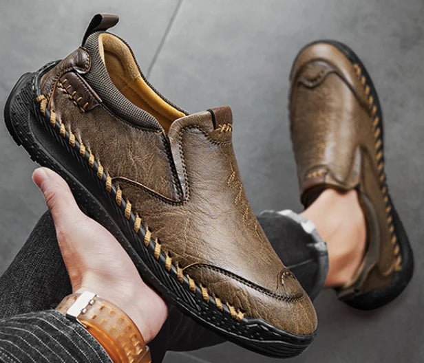 Chaussures de marche sans lacets en cuir véritable pour hommes