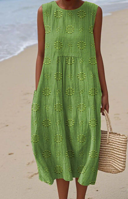 ROBE SANS MANCHES ÉLÉGANTE EN COTON AVEC POCHES