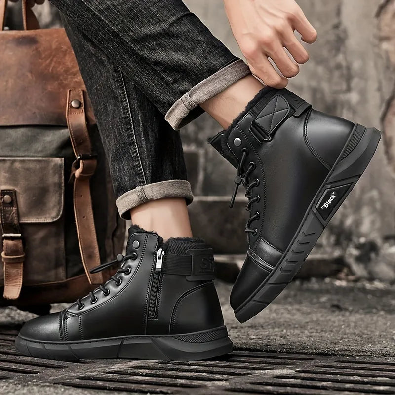 Bottines Chukka Orthopédiques Homme en Cuir Véritable avec Doublure Polaire