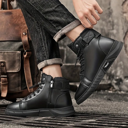 Bottines Chukka Orthopédiques Homme en Cuir Véritable avec Doublure Polaire
