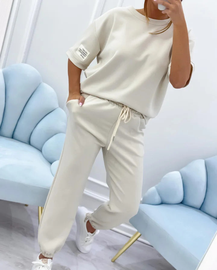 Ensemble Femme Décontracté Haut en Coton Lin et Pantalon Cheville