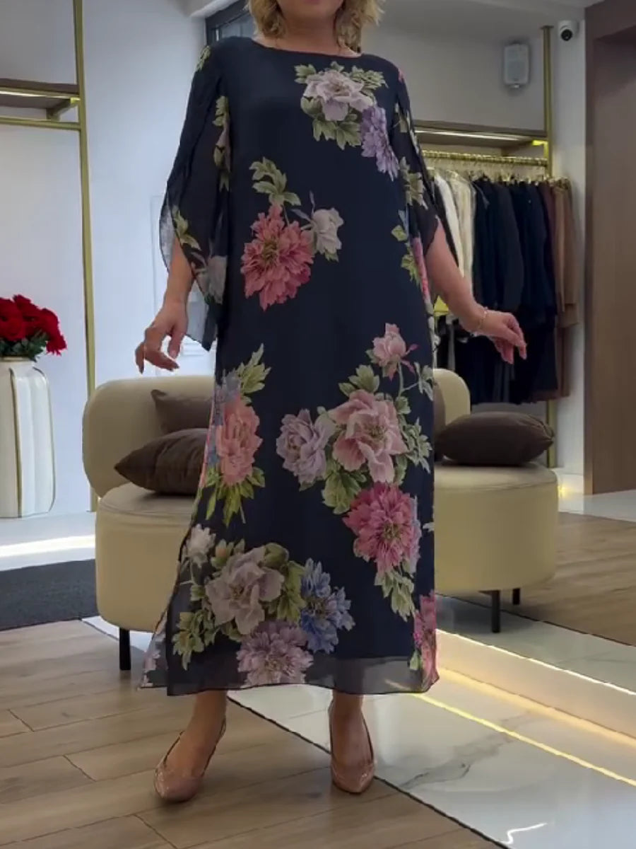 Robe longue trapèze en mousseline à imprimé floral pour femme