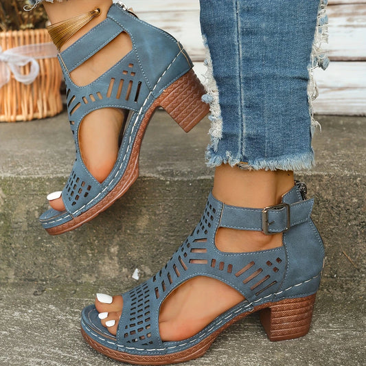Sandales à plateforme pour femmes - Modèle à bout ouvert et fermeture éclair