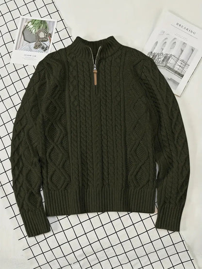 Pull homme en maille à col montant zippé