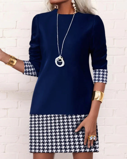 Robe droite à empiècements pied-de-poule pour femme