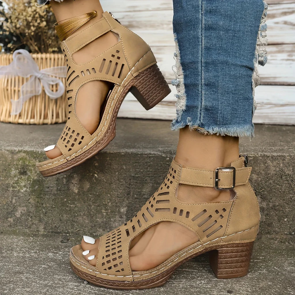 Sandales à plateforme pour femmes - Modèle à bout ouvert et fermeture éclair
