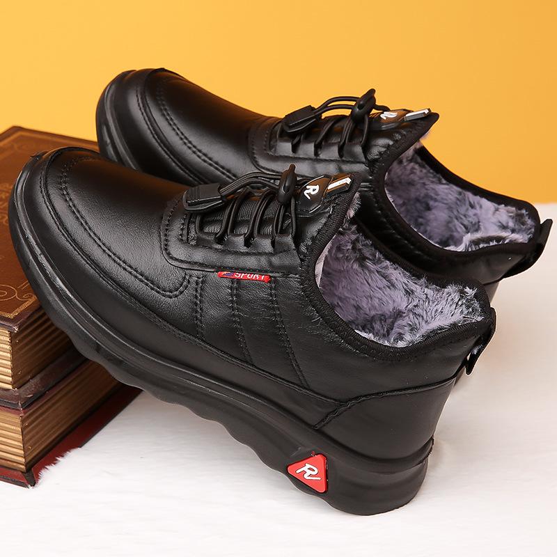 Chaussures d’hiver en cuir imperméables doublées polaire antidérapantes pour homme