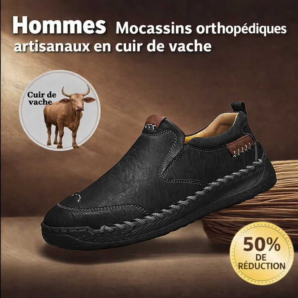 Chaussures de marche sans lacets en cuir véritable pour hommes