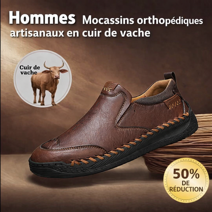 Chaussures de marche sans lacets en cuir véritable pour hommes
