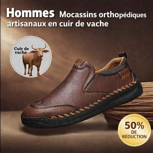 Chaussures de marche sans lacets en cuir véritable pour hommes