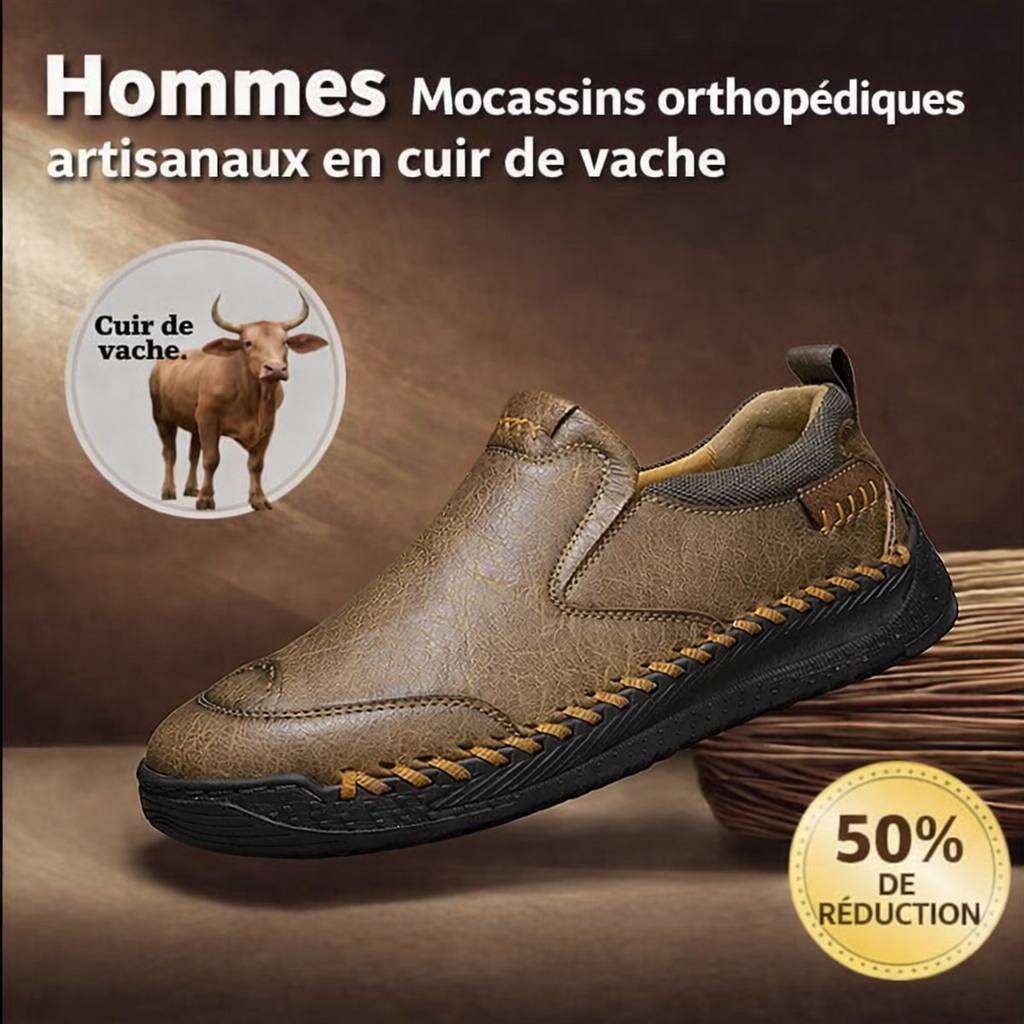 Chaussures de marche sans lacets en cuir véritable pour hommes