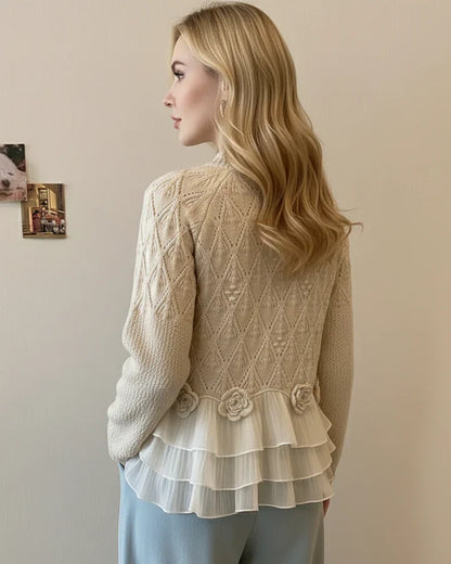 Pull Femme en Maille avec Volants en Mousseline