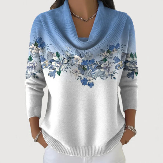 Pull Femme à Col Snood avec Bordure Fleurie