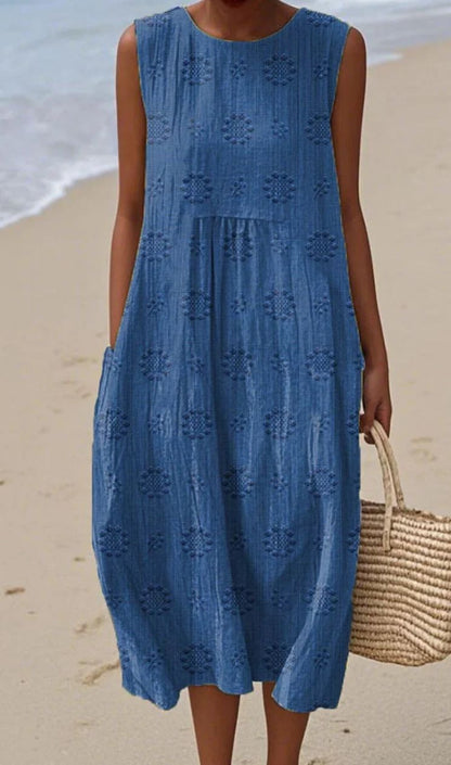 ROBE SANS MANCHES ÉLÉGANTE EN COTON AVEC POCHES