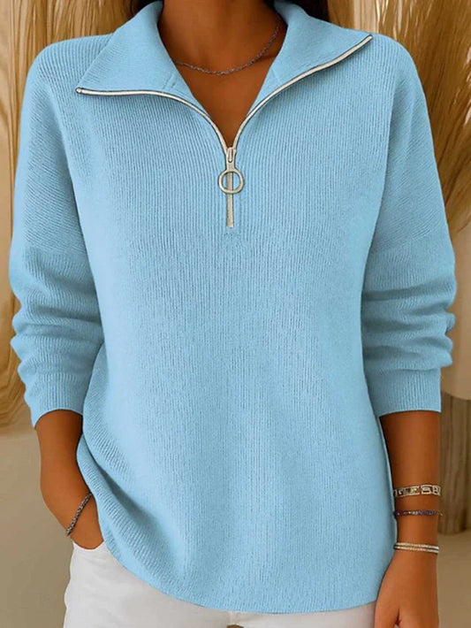 Pull à col polo en maille unie pour femme, arrivant sur les hanches