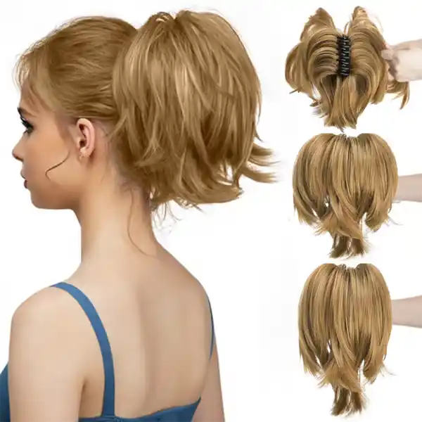 Postiche queue de cheval chignon haut avec pince à griffes synthétiques