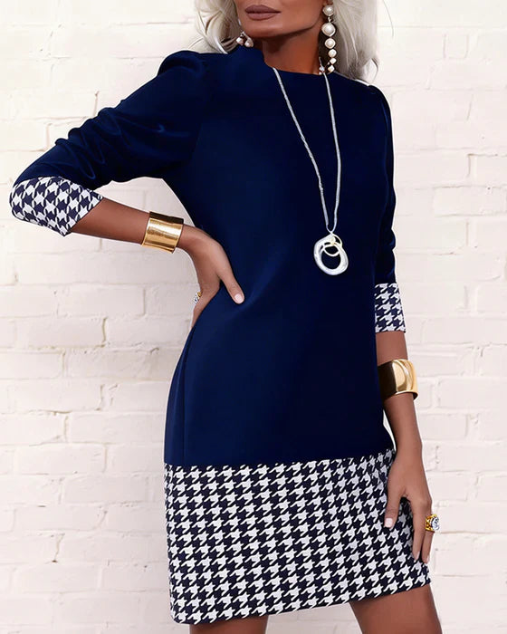 Robe droite à empiècements pied-de-poule pour femme