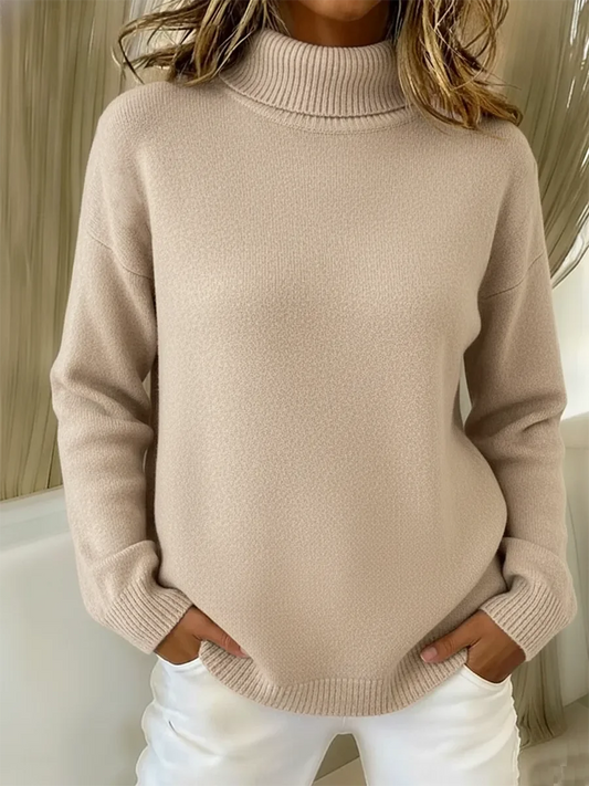Pull à col roulé ample pour femme, couleur unie