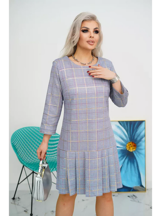 Robe Femme à Carreaux Coupe A-Line avec Ourlet Plissé