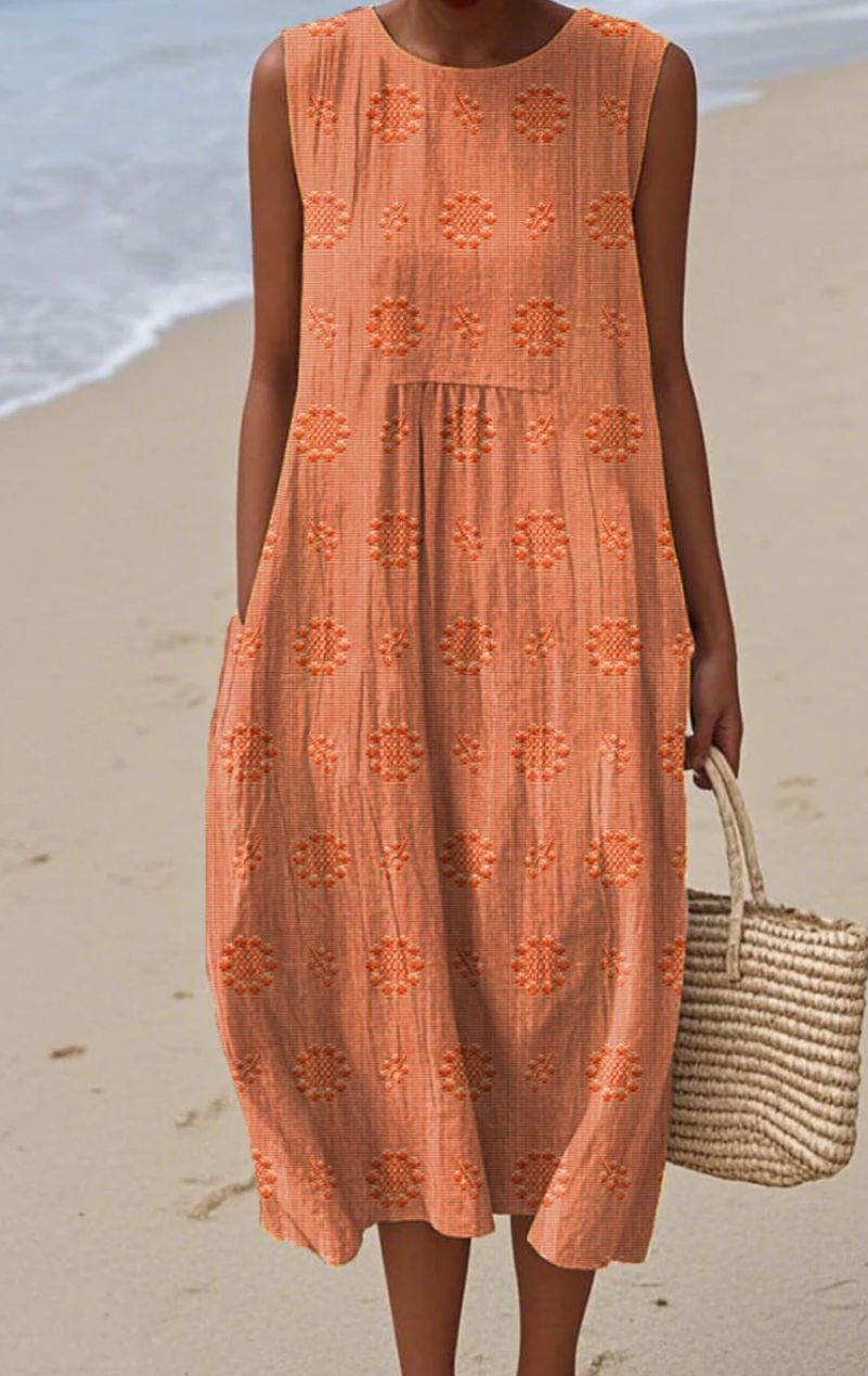 ROBE SANS MANCHES ÉLÉGANTE EN COTON AVEC POCHES