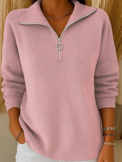 Pull à col polo en maille unie pour femme, arrivant sur les hanches