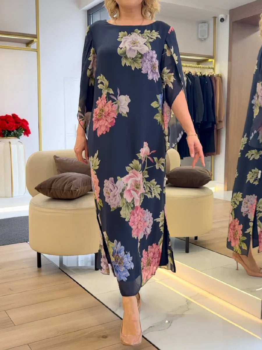 Robe longue trapèze en mousseline à imprimé floral pour femme