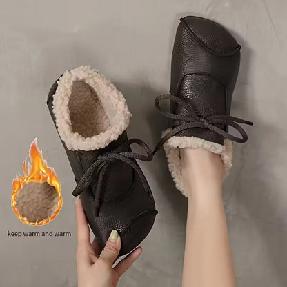 Chaussures en cuir imperméables doublées chaudes pour femmes