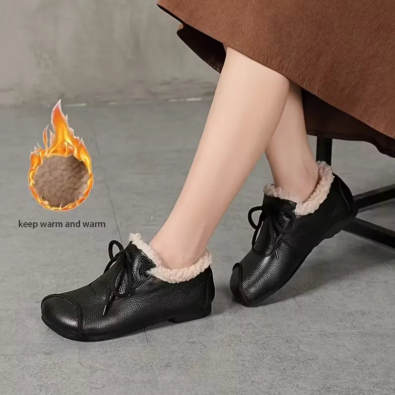 Chaussures en cuir imperméables doublées chaudes pour femmes